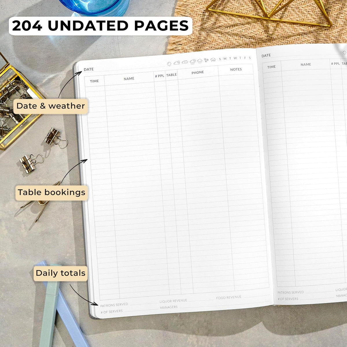 Reservation Book for Restaurant Host, Undated Hardcover, Gray