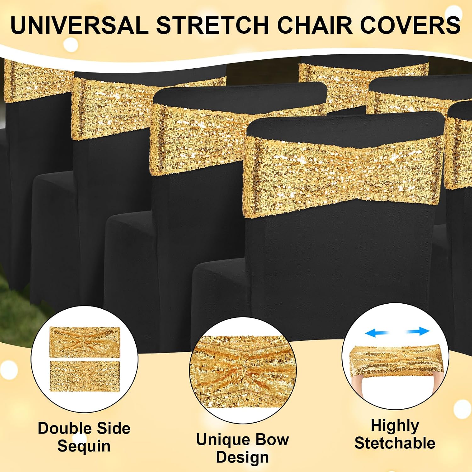 120 Pcs Chair Covers and Sashes, Stretch Spandex Chair Covers with Shiny Sashes for Wedding Party Banquet Dining