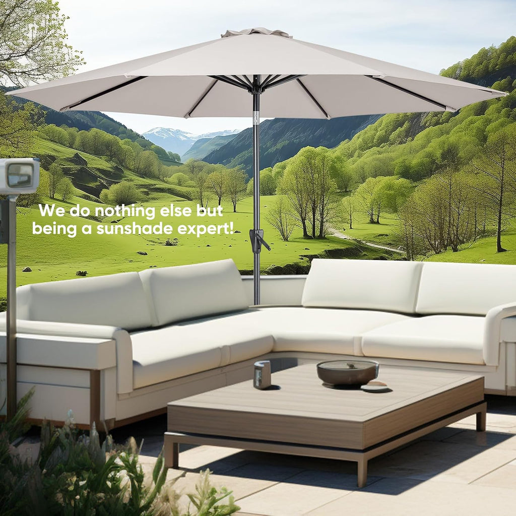 Patio Market Outdoor Table Umbrella with Push Button Tilt and Crank, Large Sun Umbrella with Sturdy Pole & Fade
