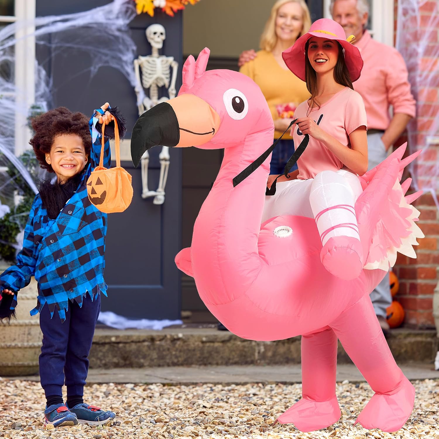 Halloween Inflatable Costume Adult Blow Up Ride Flamingo Suit Men Women
