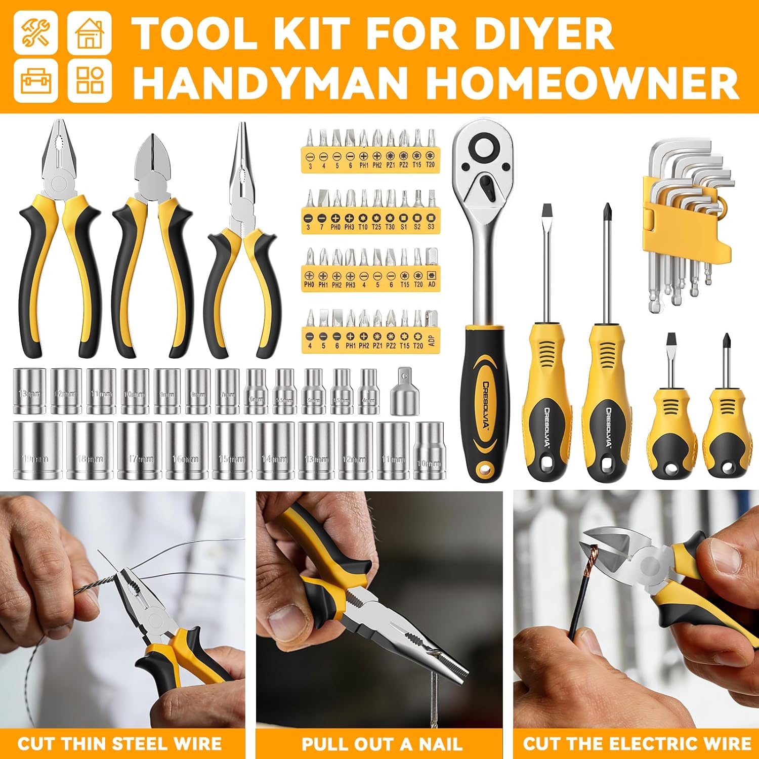 199 Piece Tool Kit for Home,General Household/Auto Repair Tool Set,Basic Hand Tool Kit with Socket Wrench,Tool Box