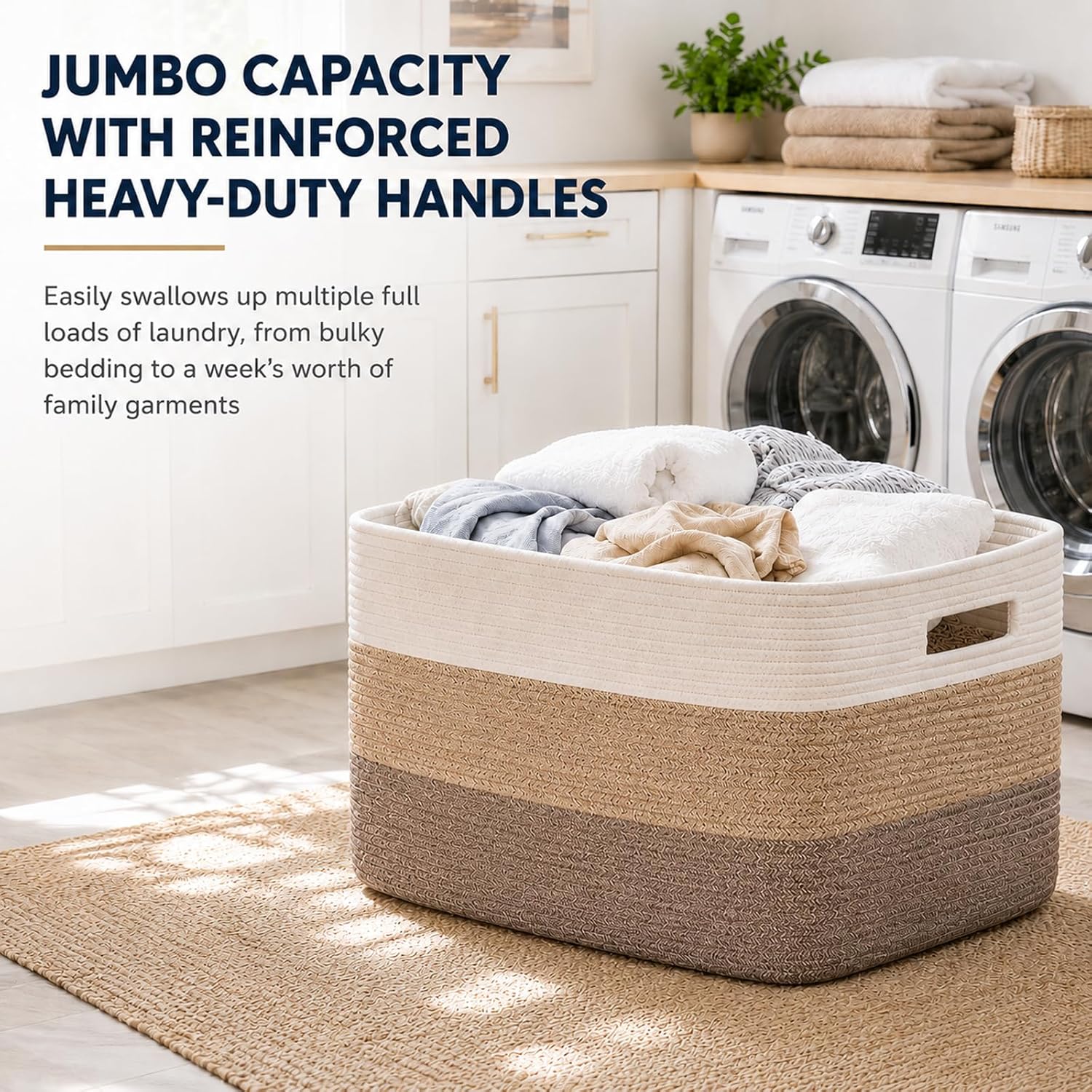 Large Blanket Basket, 22”x17”x12” Rectangle Woven Baskets, Nursery Blanket Storage Living Room, Toy Storage With