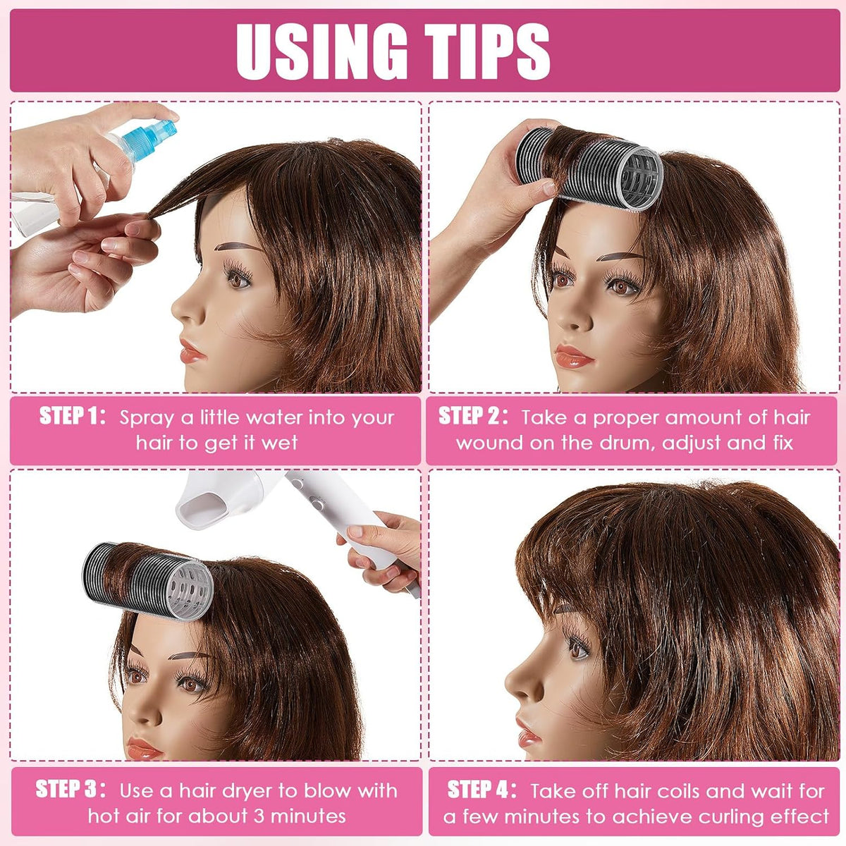 4 Pcs Aluminum Thermal Hair Rollers for Women, 4.7 X 2 Inch,Black | Wide Self-Grip Curlers Rollers for Curtain Bangs