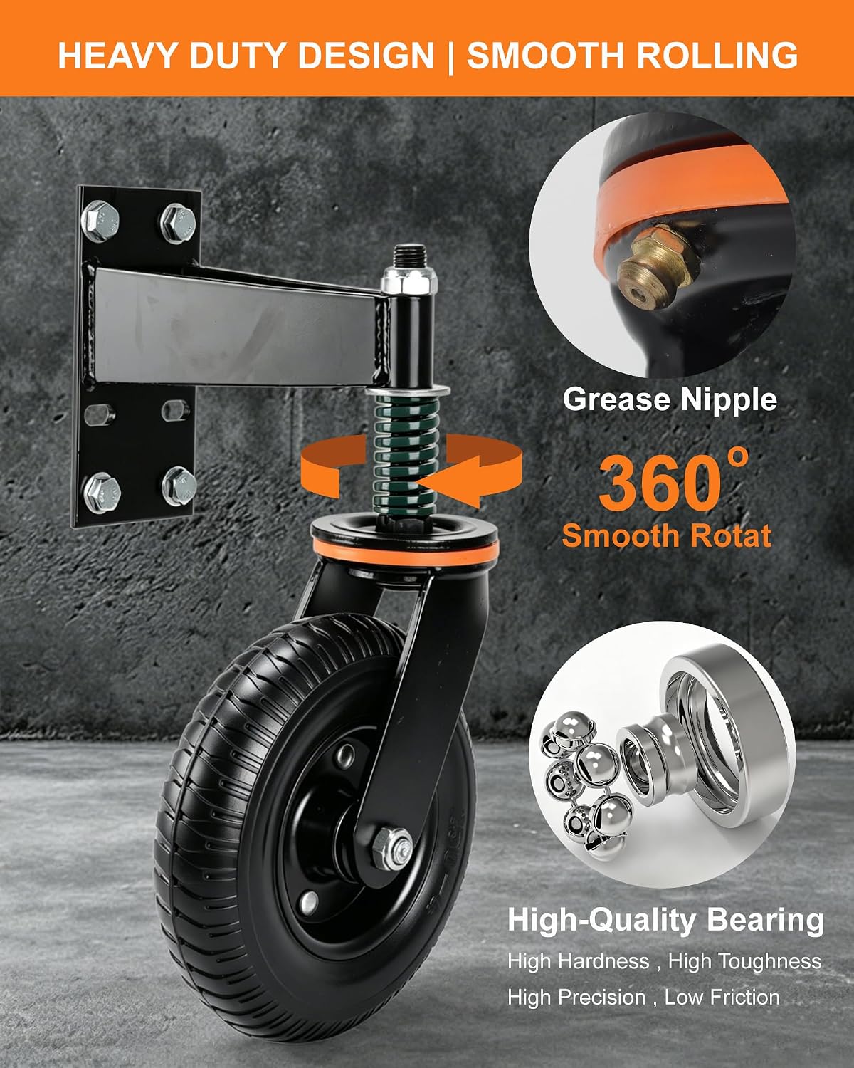 Gate Wheel - 8inch Heavy Duty Gate Wheels for Wooden Gate and Fence or Farm Metal Tube Swing Gate, Gate Caster with