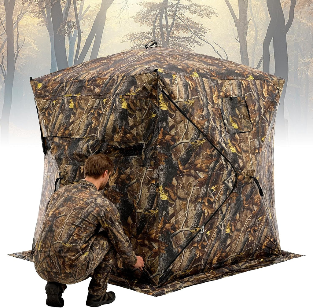 270°See Through Hunting Blind, 2-3 Person Pop Up Camouflage Tent with Carrying Bag, Portable Hunting Tent with