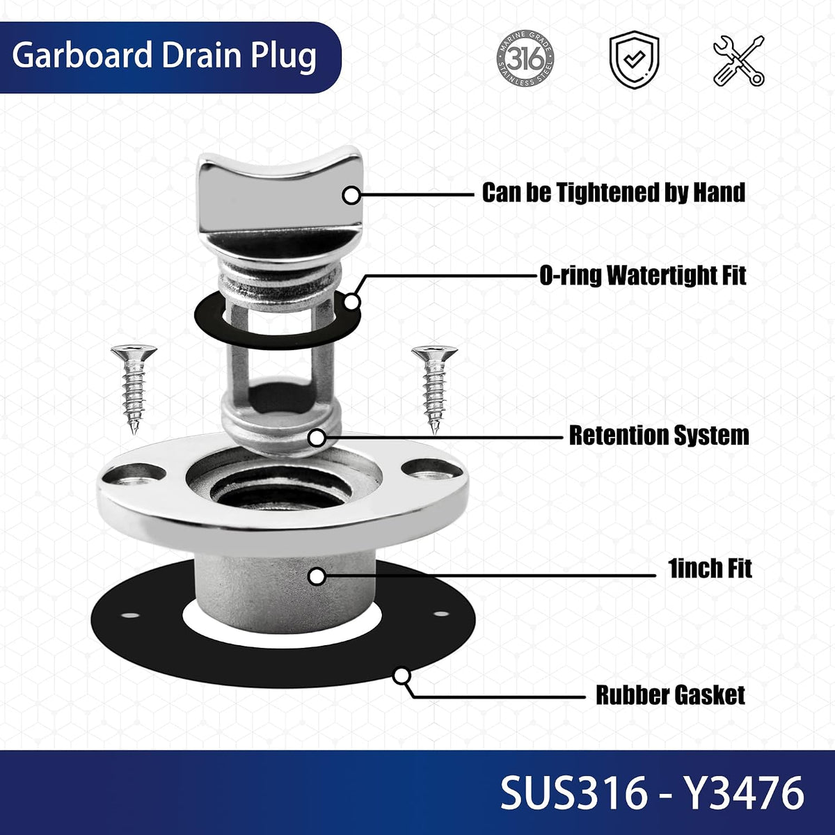 Oval Garboard Drain Plug,Marine 316 Stainless Steel Drain Plug Fits 1" Hole