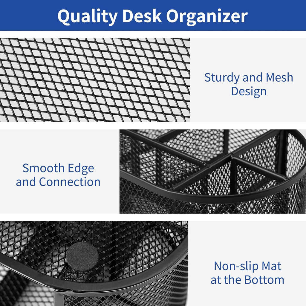 Desk Organizer, Pencil Holder for Desk, Mesh Office Desk Accessories with 8 Compartments and 1 Drawer Stationery