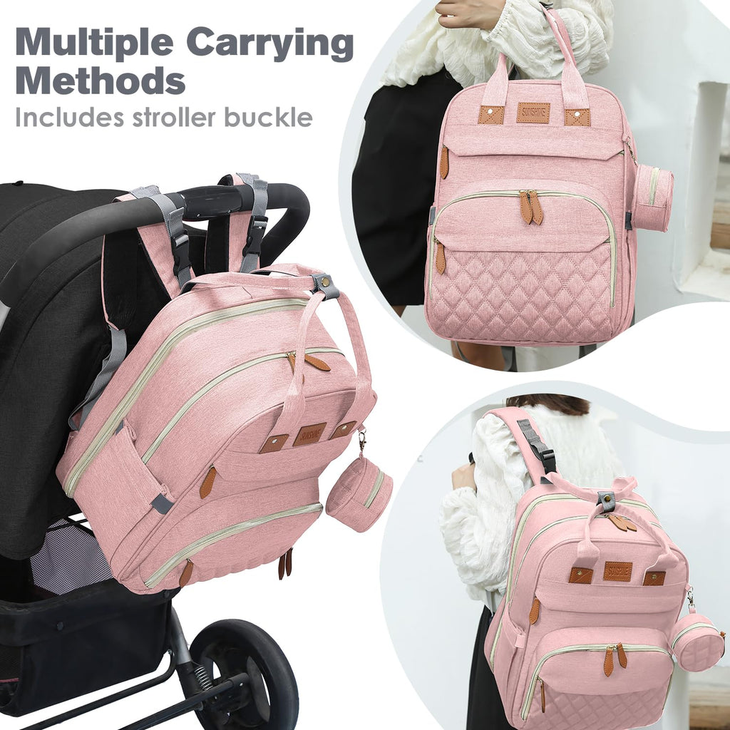 Large Diaper Bag Backpack with Changing Station, Pink