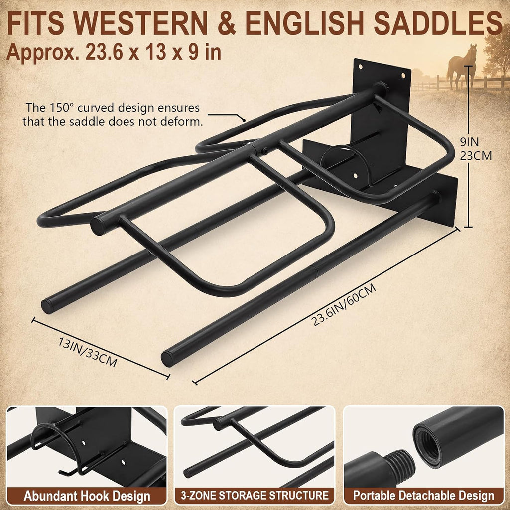 Wall Mounted Saddle Rack Set of 2, 120-lb Capacity Heavy Duty Iron Saddle Stand with Dual Blanket Bars and Tack Hook