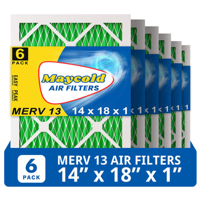 MERV 13 14x18x1 Air Filter (6-Pack), High-Efficiency Pleated AC & Furnace Filters, Actual Size: 13.70” x 17.70” x
