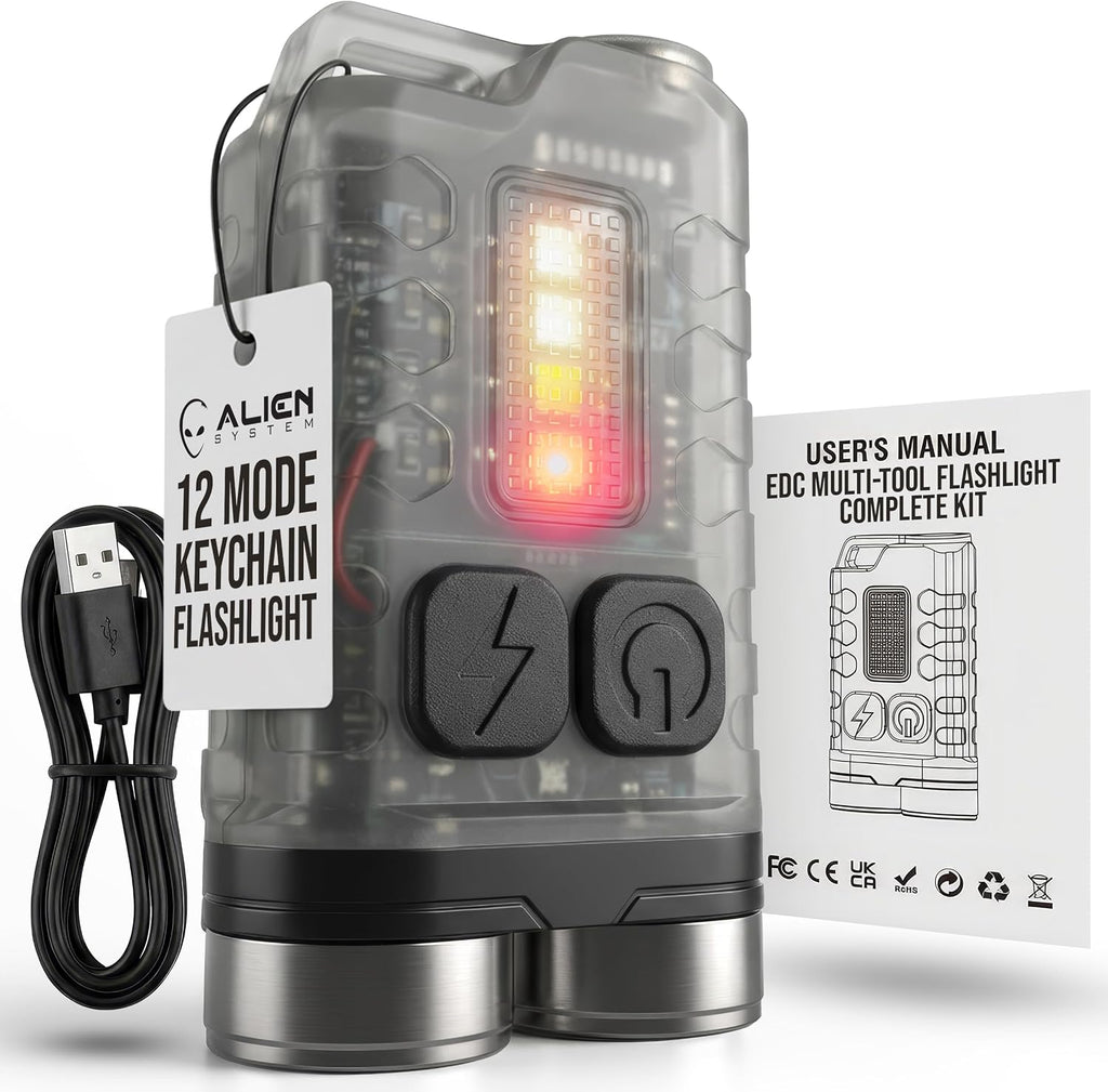 900 Lumens Rechargeable LED EDC Flashlight - Mini Keychain Pocket Torch | Glow-in-the-dark body, strong tail magnet