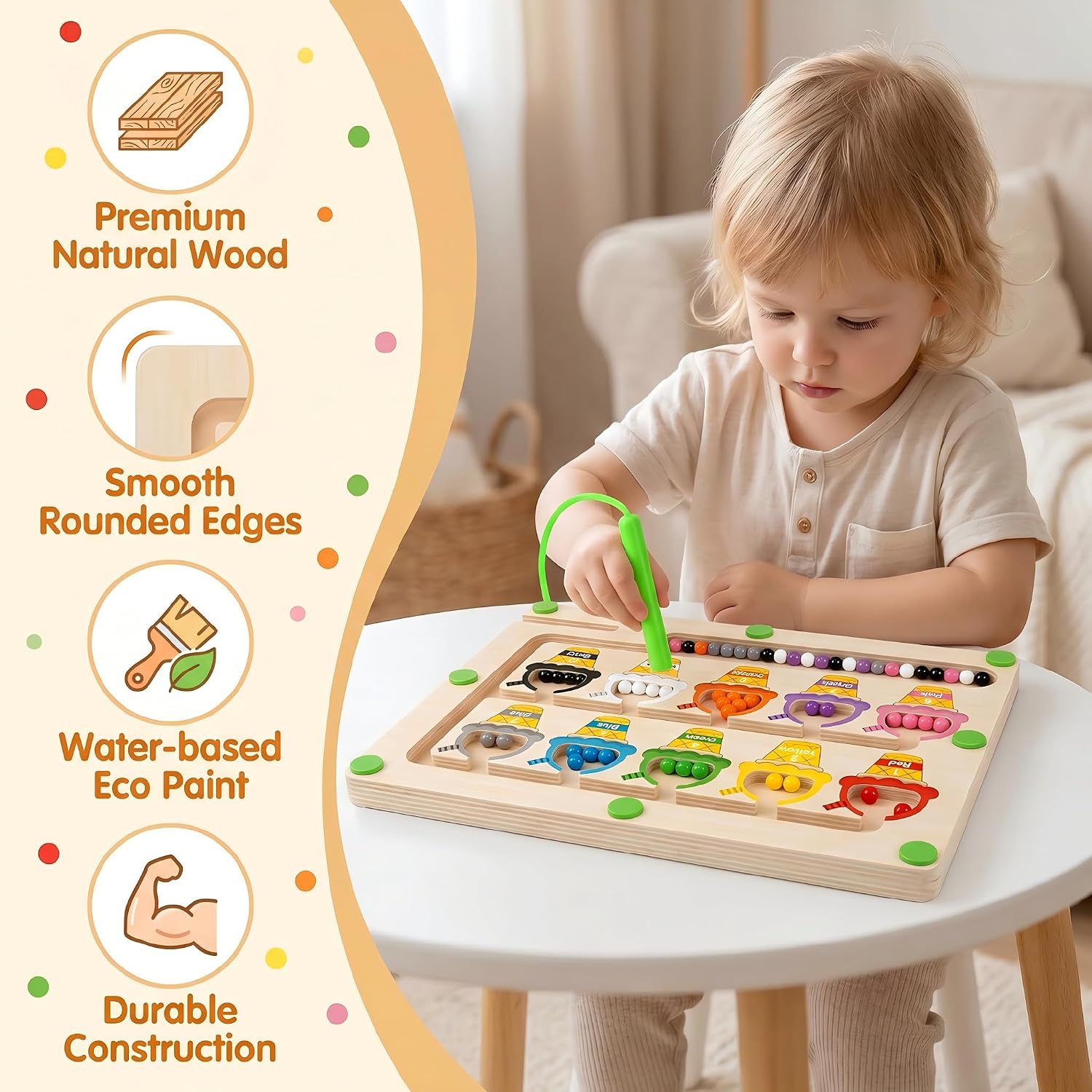 Magnetic Color & Number Maze, Montessori Wooden Puzzle Board, Educational Magnet Toy for Toddlers 2 3 4 5 Years Old