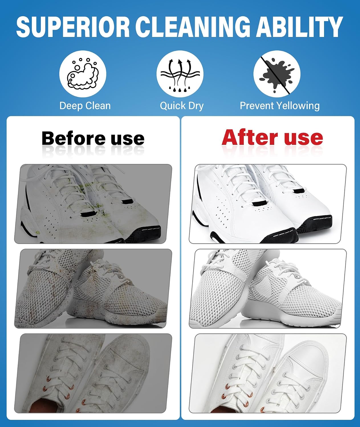 Shoe Cleaner, No-Rinse Deep-Cleaning Foam, Revives White Sneaker Fast | 6.76 oz Shoe Cleaning Kit with Soft Brush and