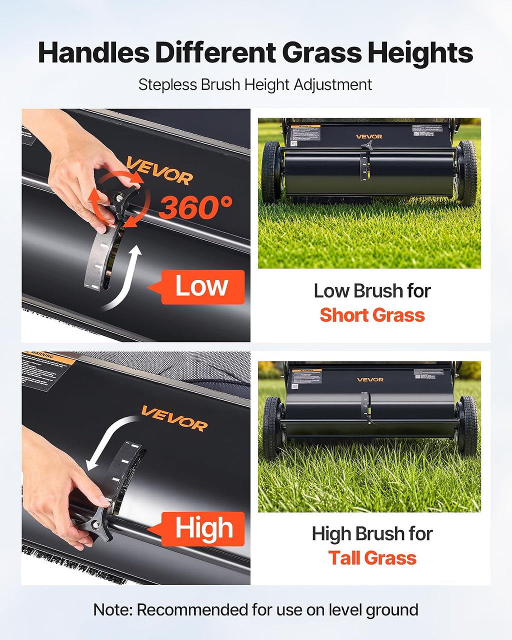 Push Lawn Sweeper 26 Inch Leaf & Grass Collector Strong Rubber Wheels