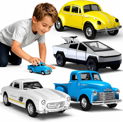1:32 Die Cast Pull Back Truck Toys for Kids, Alloy Toy Cars with Openable Doors, Road Signs & Map Playset, Birthday