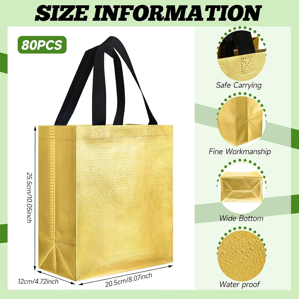 80 Pcs Reusable Gift Bags, Medium, Red, Gold, Green