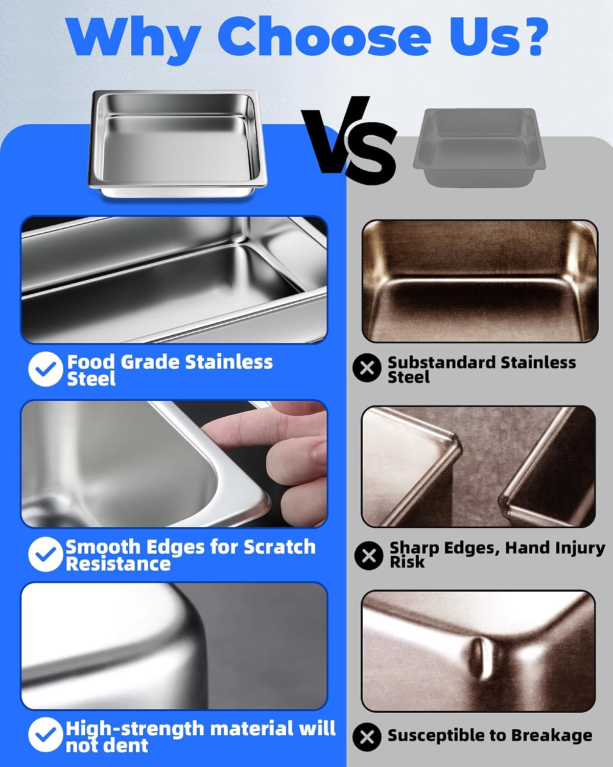 Stainless Steel Steam Table Hotel Pans Set 1/1 Size 6 Inch 6 Pack