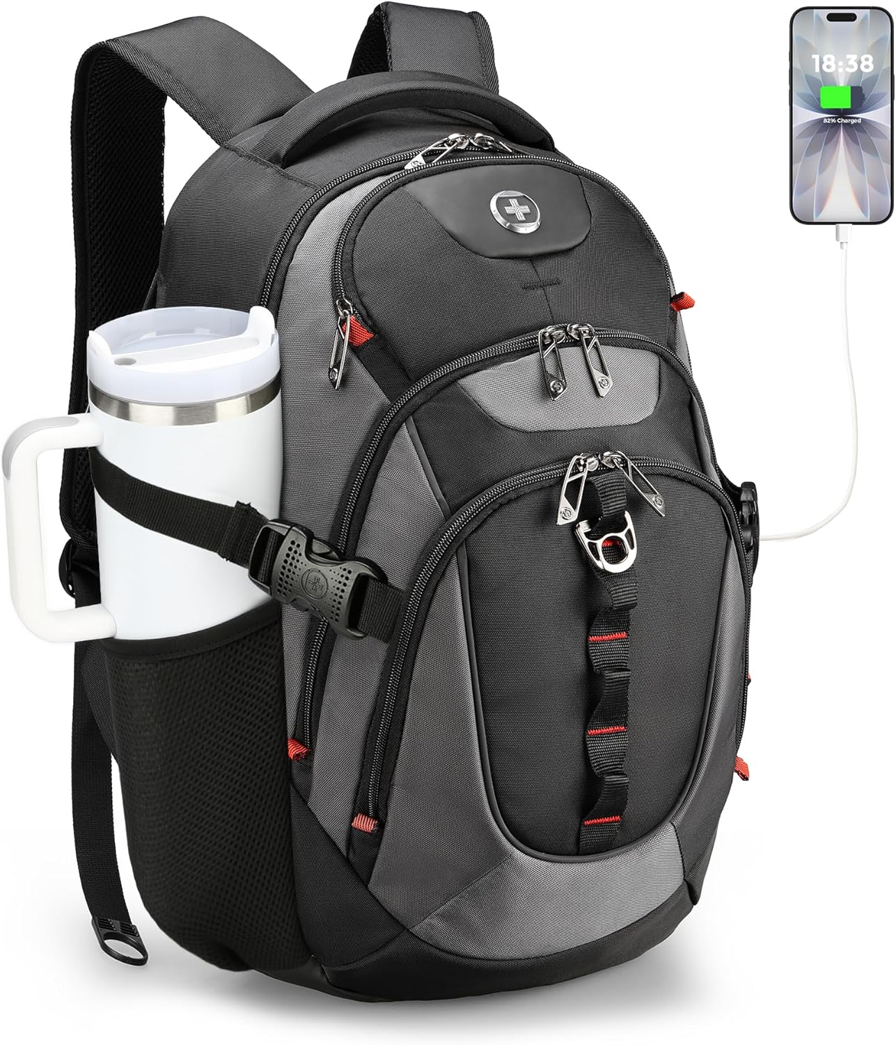 Design Laptop Backpack with USB Charging Port, Travel Backpack Fits 15.6 inches Computer, 31L College School Backpack
