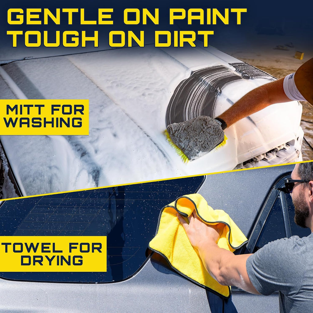 Foam King Car Wash Foam Gun & Microfiber Mitt, Foam Sprayer | Garden Hose Attachment, 6 Settings + Rinse Mode, Fits
