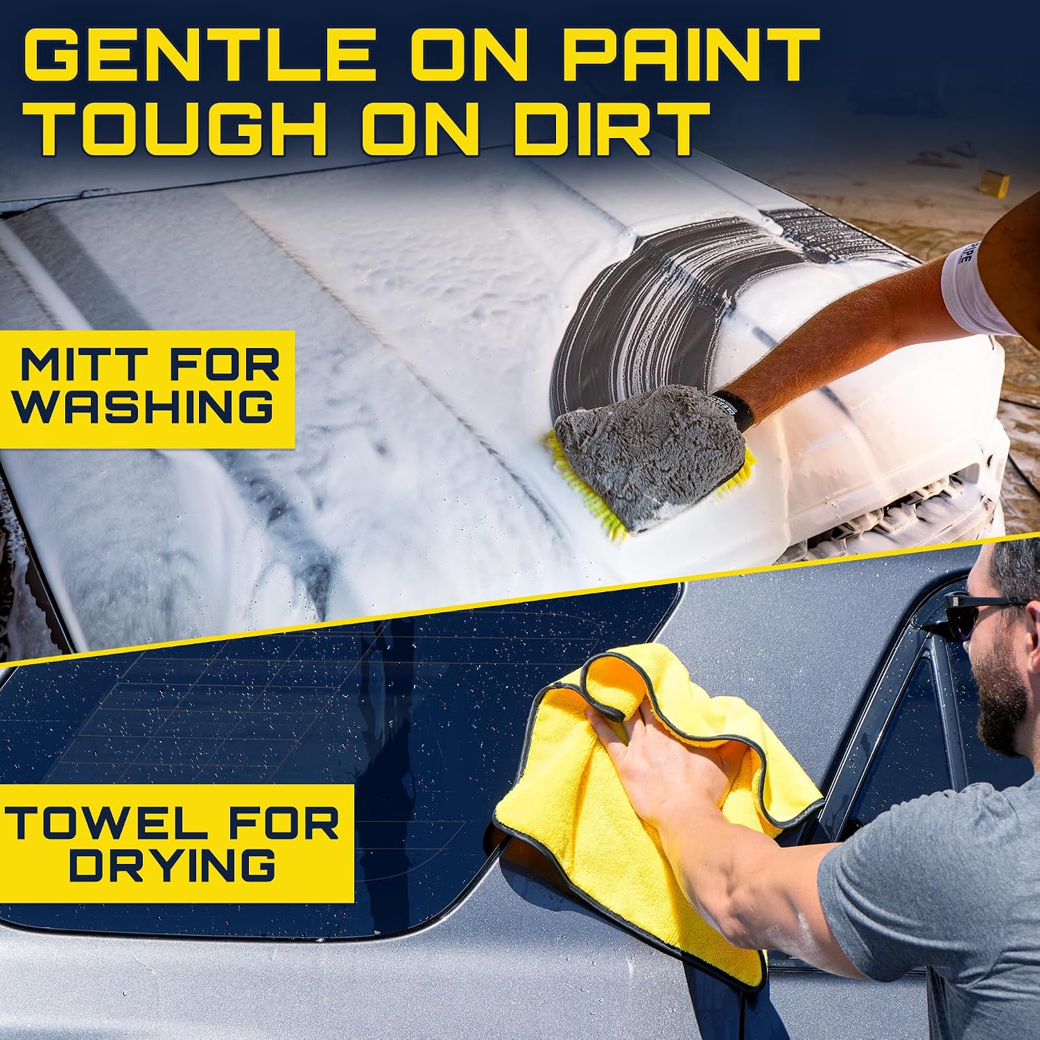 Foam King Car Wash Foam Gun & Microfiber Mitt, Foam Sprayer | Garden Hose Attachment, 6 Settings + Rinse Mode, Fits