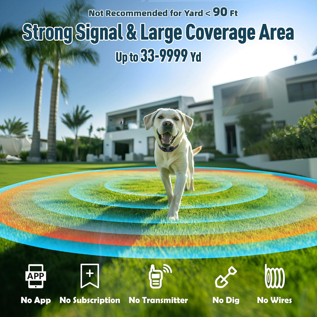 GPS Wireless Dog Fence for 2 Dogs - Electric Fence for Large Medium Dogs with 3 Warning Modes, Adjustable Radius