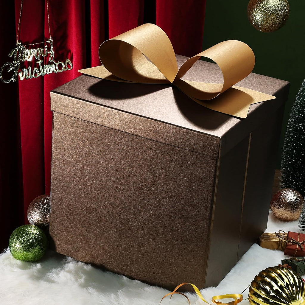 Large Brown Gift Boxes with Lids, 10x10x10 Inch Foldable Design
