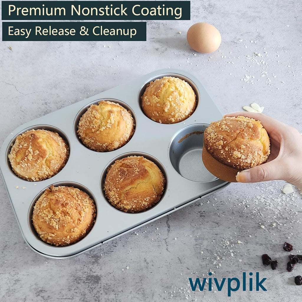 Nonstick Jumbo Muffin Pans, 2 Pack 6 Cup Extra Large Cupcake Tins