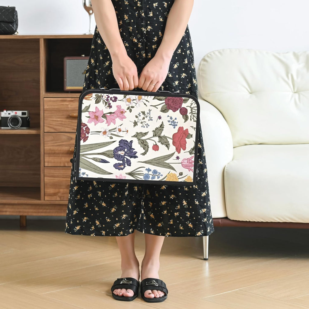 Small Camping Table, Vintage French Flowers Pattern Folding Table, Adjustable Height, Lightweight & Portable Outdoor
