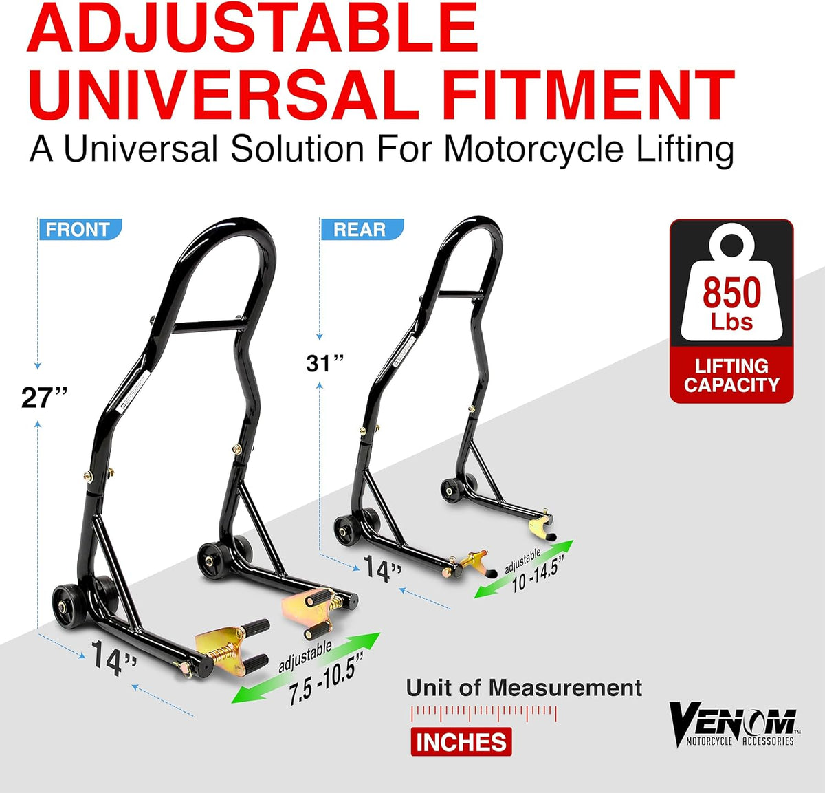 Motorcycle Stand Lift, Front & Rear Combo, Universal Paddock Lift Stand, Front Wheel Fork Stand Rear Wheel Swingarm