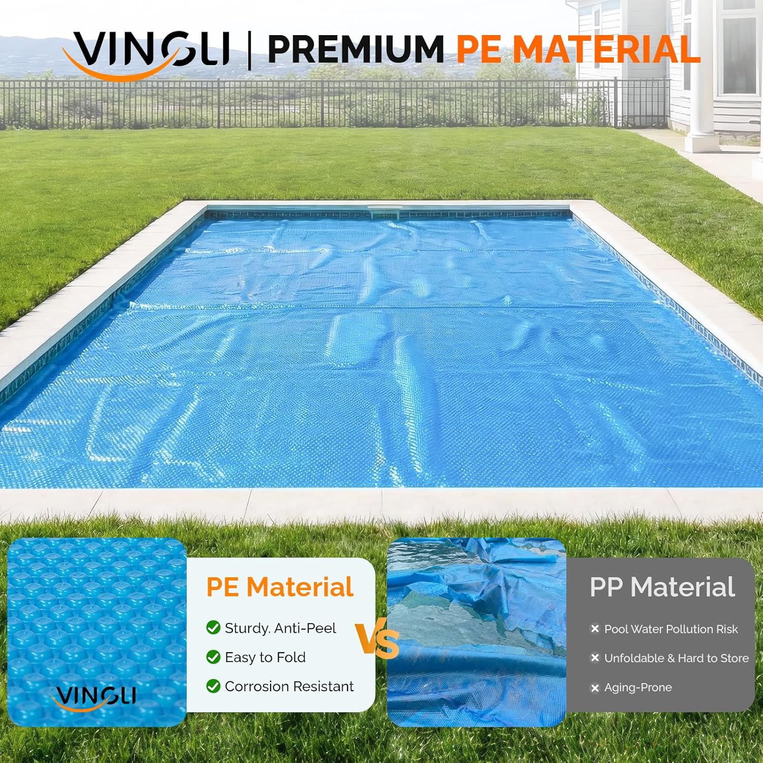 12Mil Solar Pool Cover, Rectangle Solar Blanket-Heavy Duty Solar Pool Cover for Above Ground Pool-Pool Solar Cover