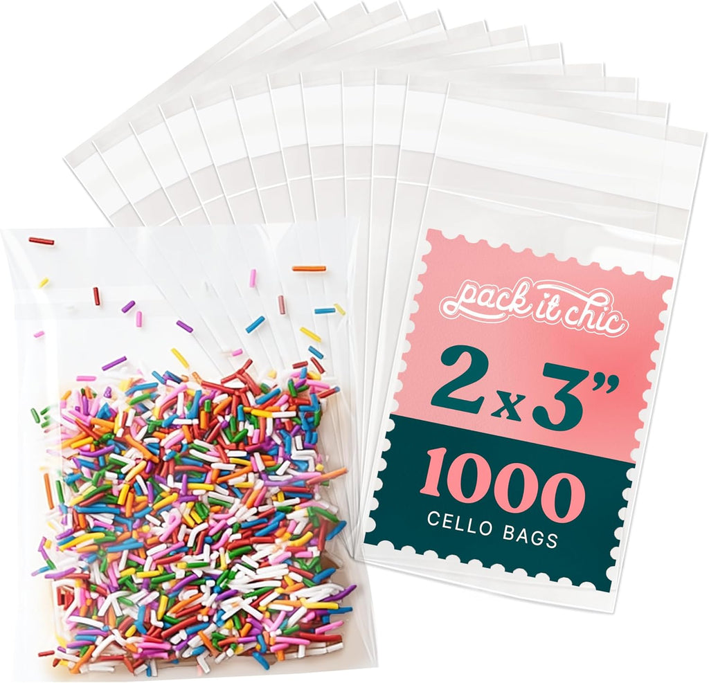 2x3 Self Sealing Cellophane Bags (1000 Pack) - Clear Cookie Bags With Seal