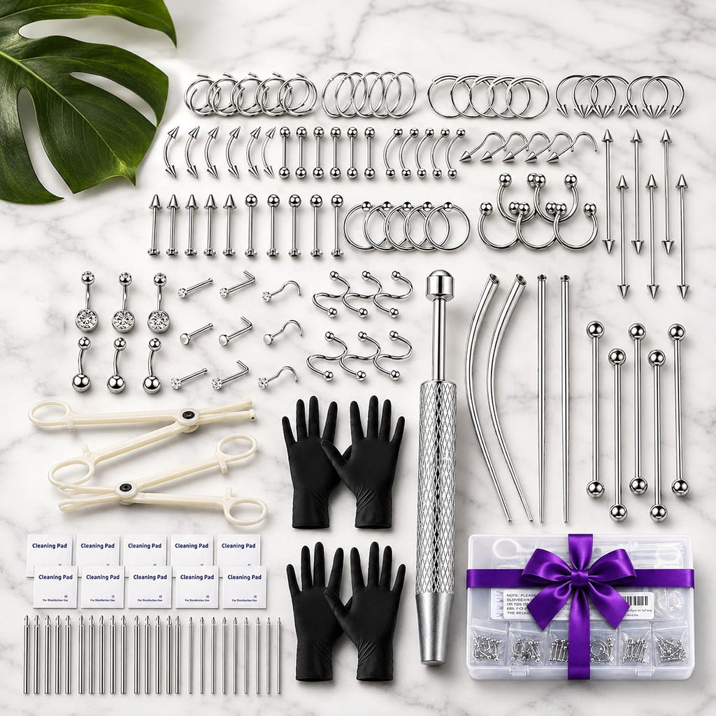 Body Piercing Kit with Piercing Jewelry, Complete 148PCS Set