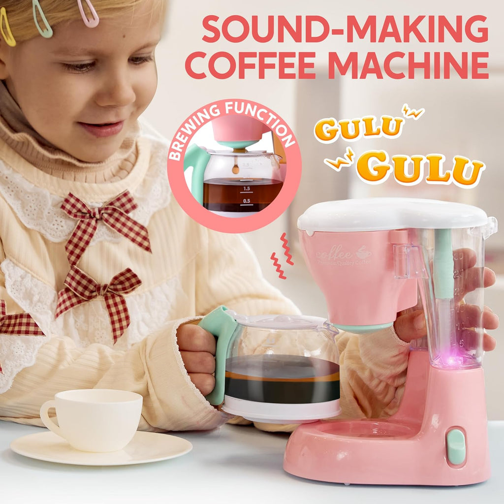 Play Kitchen Toys, Pretend Food Kitchen Accessories Girls Toy with Coffee Maker, Mixer, Toaster with Realistic