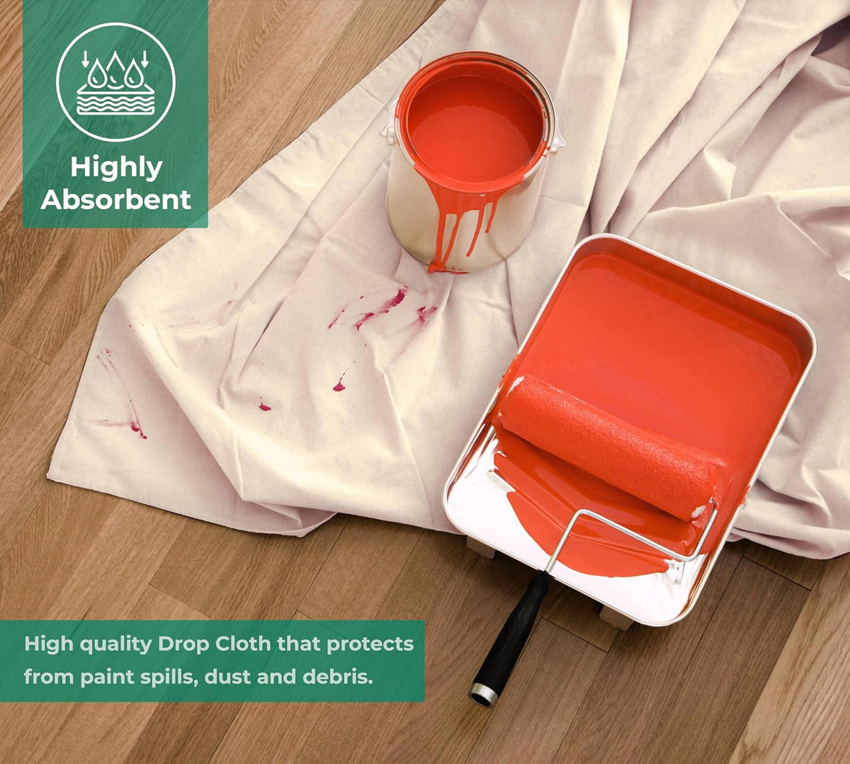 Canvas Drop Cloth for Painting 9x6 feet Pack of 2-8oz Painters Drop Cloths for Painting - All Purpose Canvas Tarps