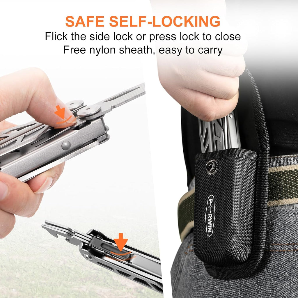 Multitool, 17-in-1 Stainless Steel Multi Tool Pliers with Self-Locking, Pocket Knife, Nylon Sheath, Professional