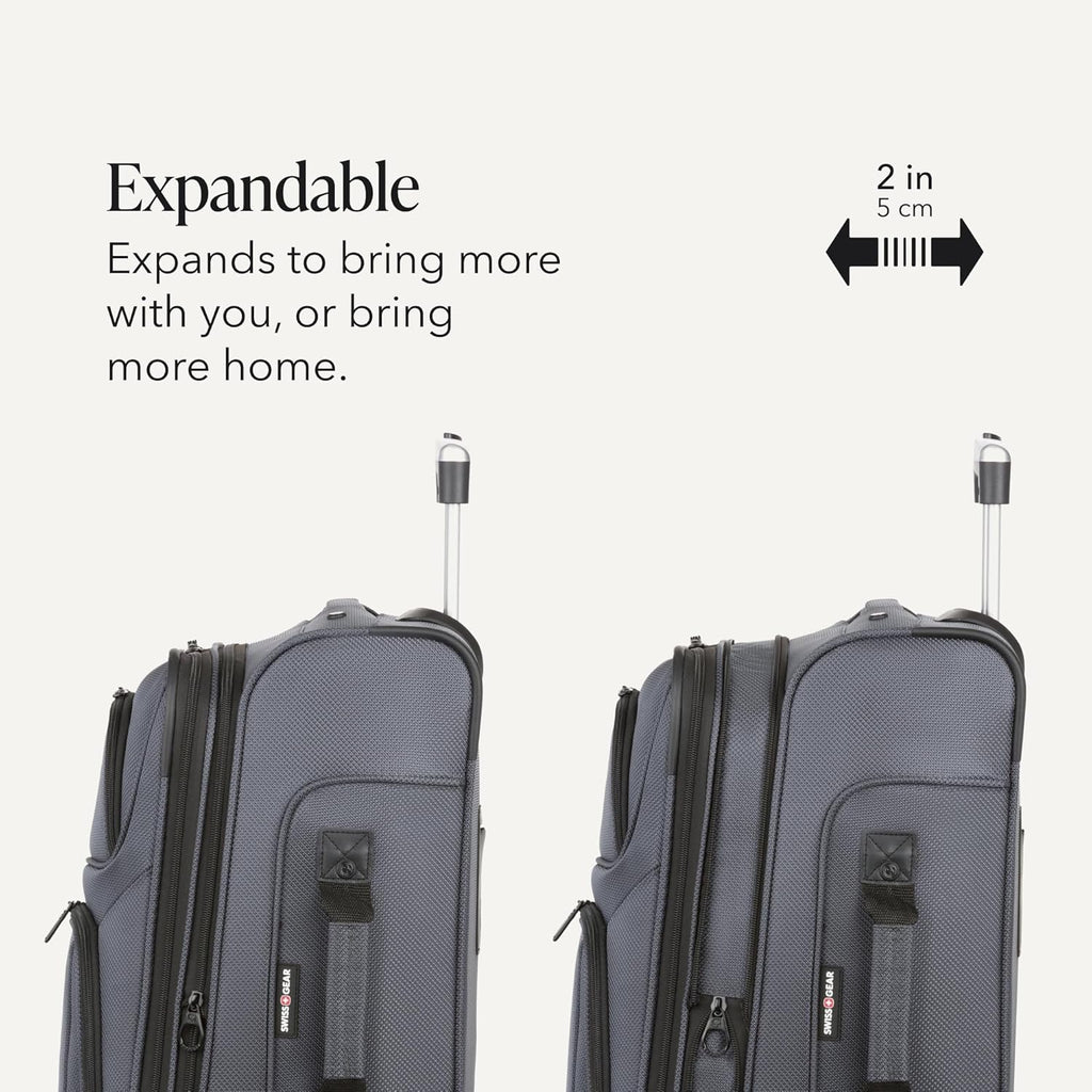 Sion Softside Expandable Spinner Luggage Durable Lightweight Travel Suitcase, Dark Grey, Carry-On