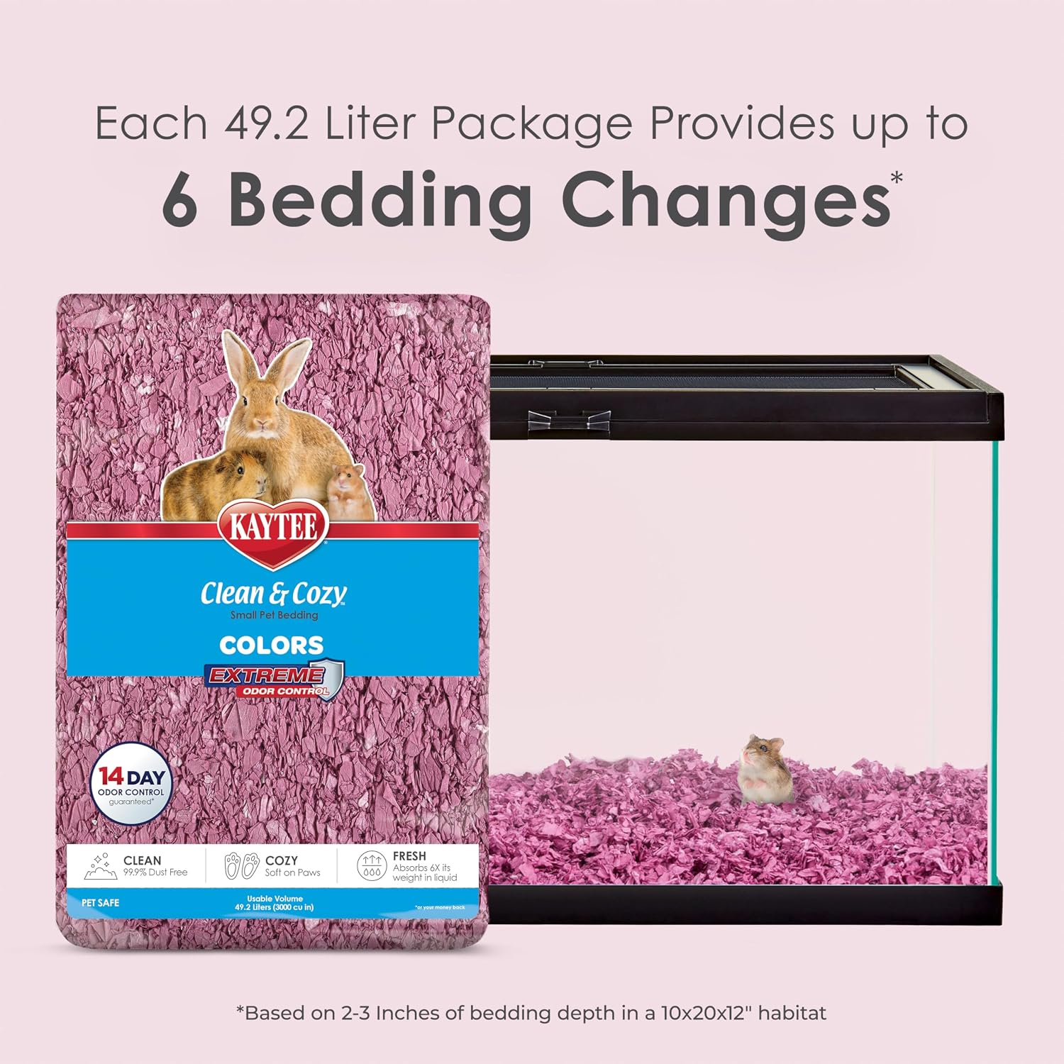 Clean & Cozy Colors, Small Animal Bedding with Extreme Odor Control, Plum, 49.2 Liters