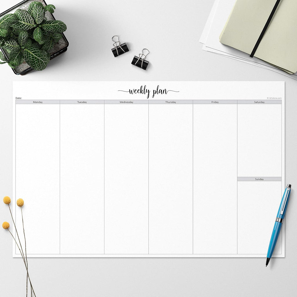 Undated Weekly Planner Notepad, Jumbo 11x17 Desk Pad - 50 Tear-Off Sheets, Weekday Monday-Friday Schedule, Daily Task
