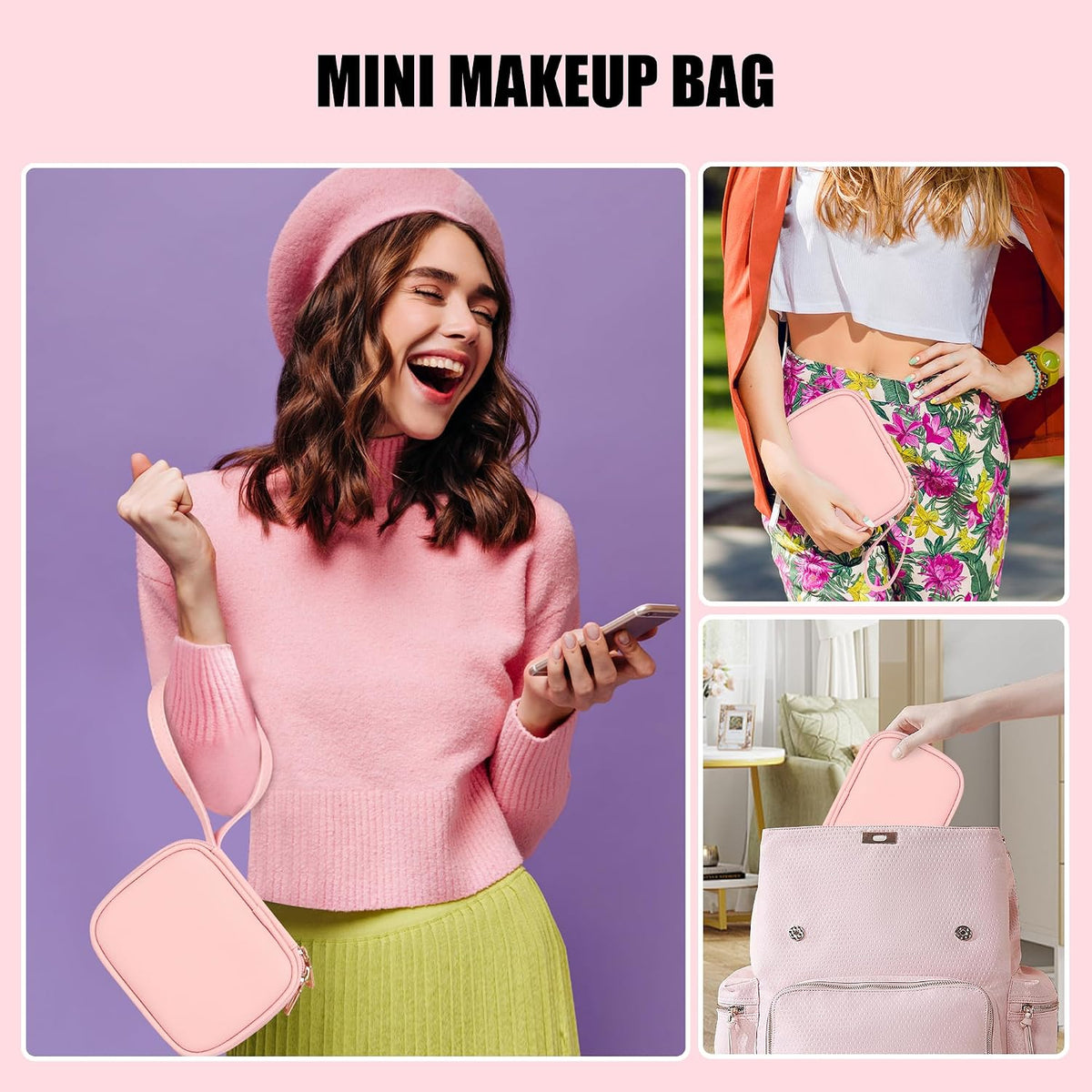 Mini Makeup Bag with Led Mirror, Rechargeable Portable Makeup Pouch