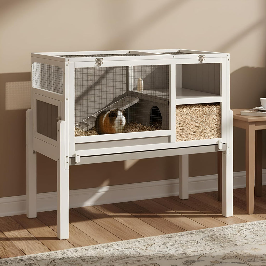 2-Story Guinea Pig Cage for Small Animals with Stand | Pull-Out Cleaning Tray, Chew-Resistant Edges, Ventilated