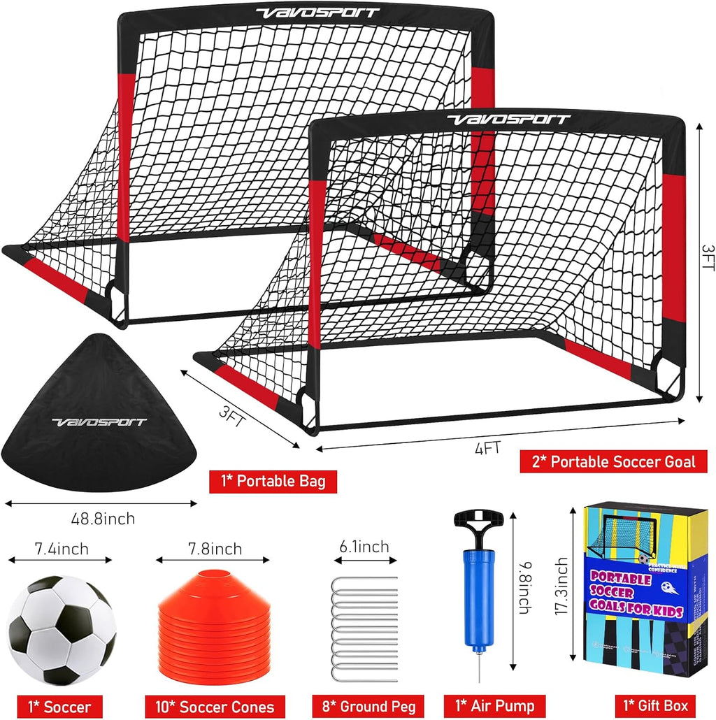 Kids Soccer Goals for Backyard, 2-Pack 4x3ft Portable Soccer Nets, Pop Up Mini Toddler Soccer Goal Set with Size 3