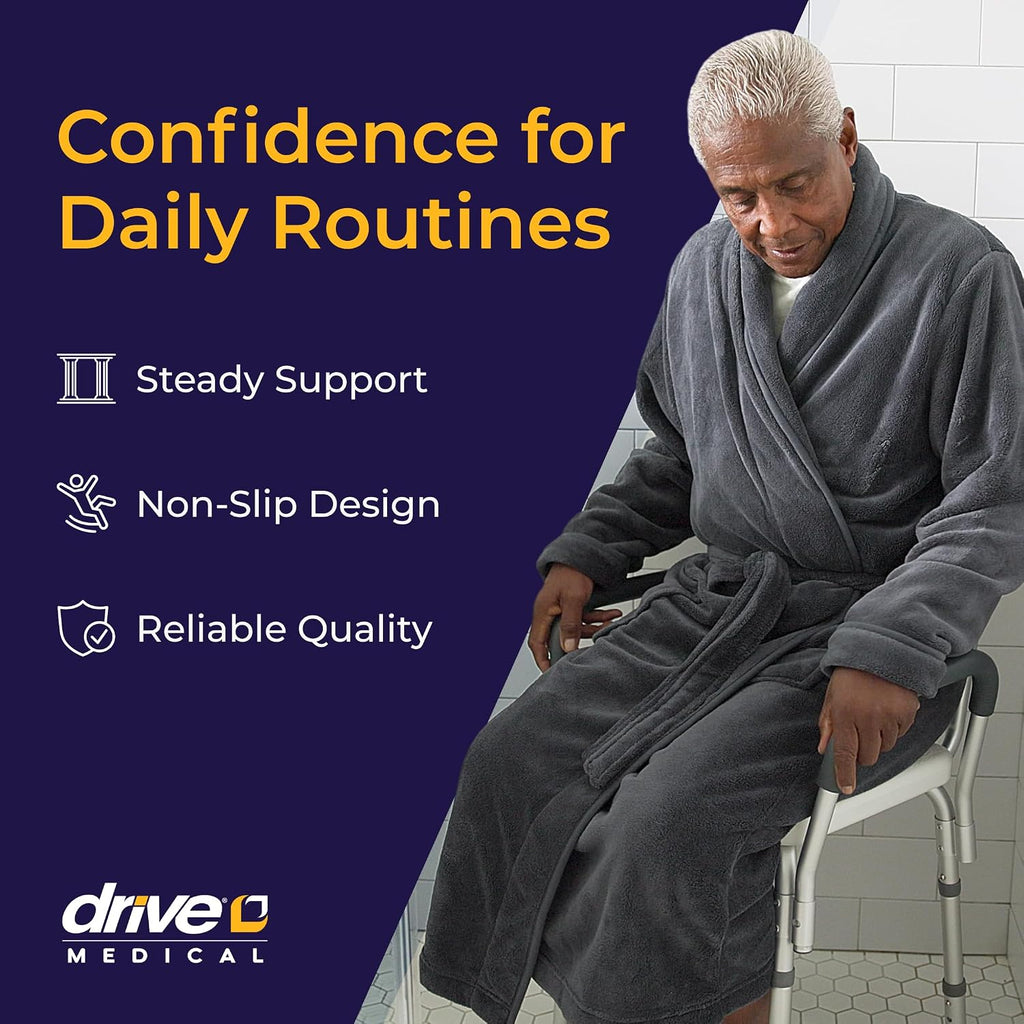 Shower Chair with Back & Padded Arms - Adjustable Height Bath Seat for Safety & Comfort - Lightweight Aluminum