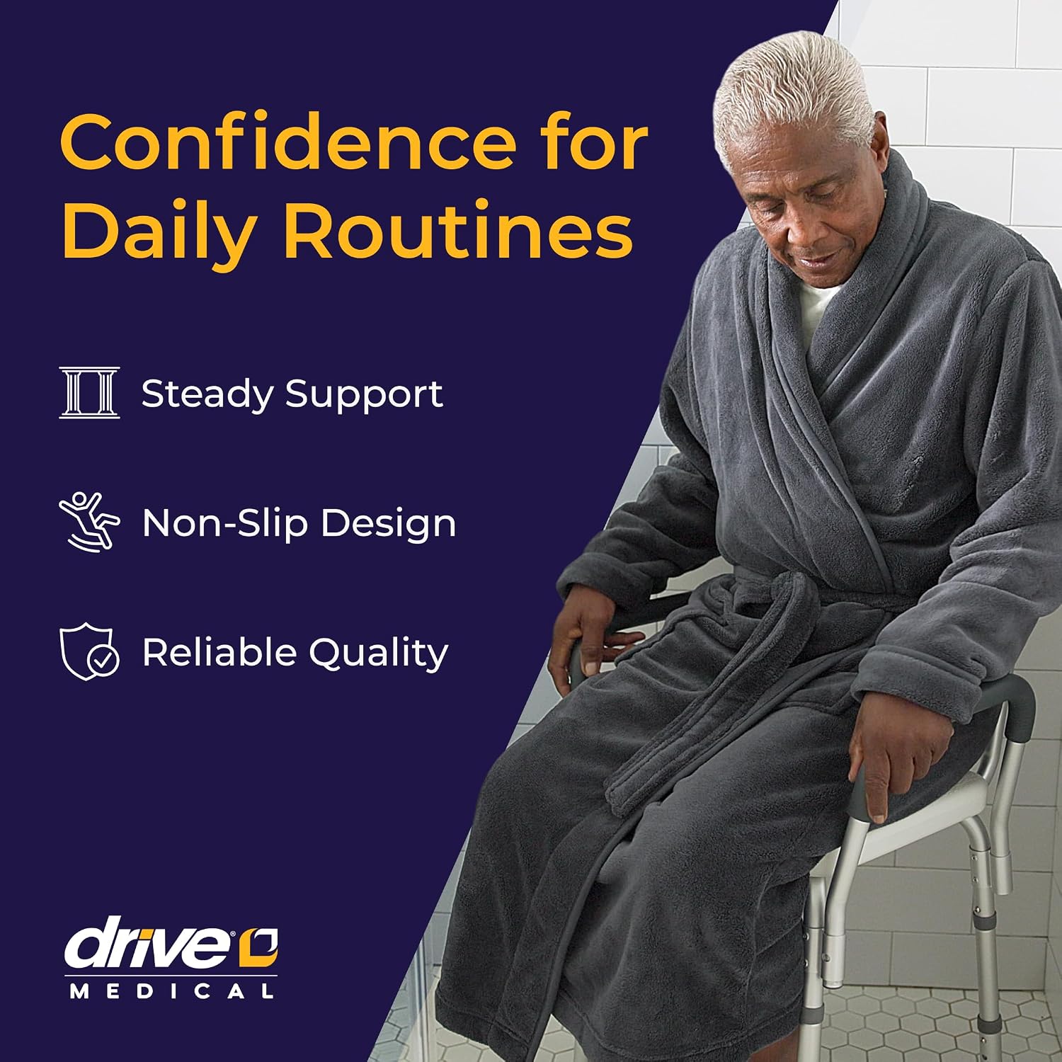 Shower Chair with Back & Padded Arms - Adjustable Height Bath Seat for Safety & Comfort - Lightweight Aluminum