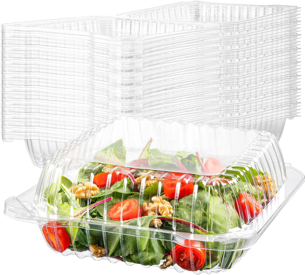 50 Clear Plastic Containers, 8" X 8" X 3" Hinged Lid Togo Clamshell Food Containers for Food, Strawberry Boxes