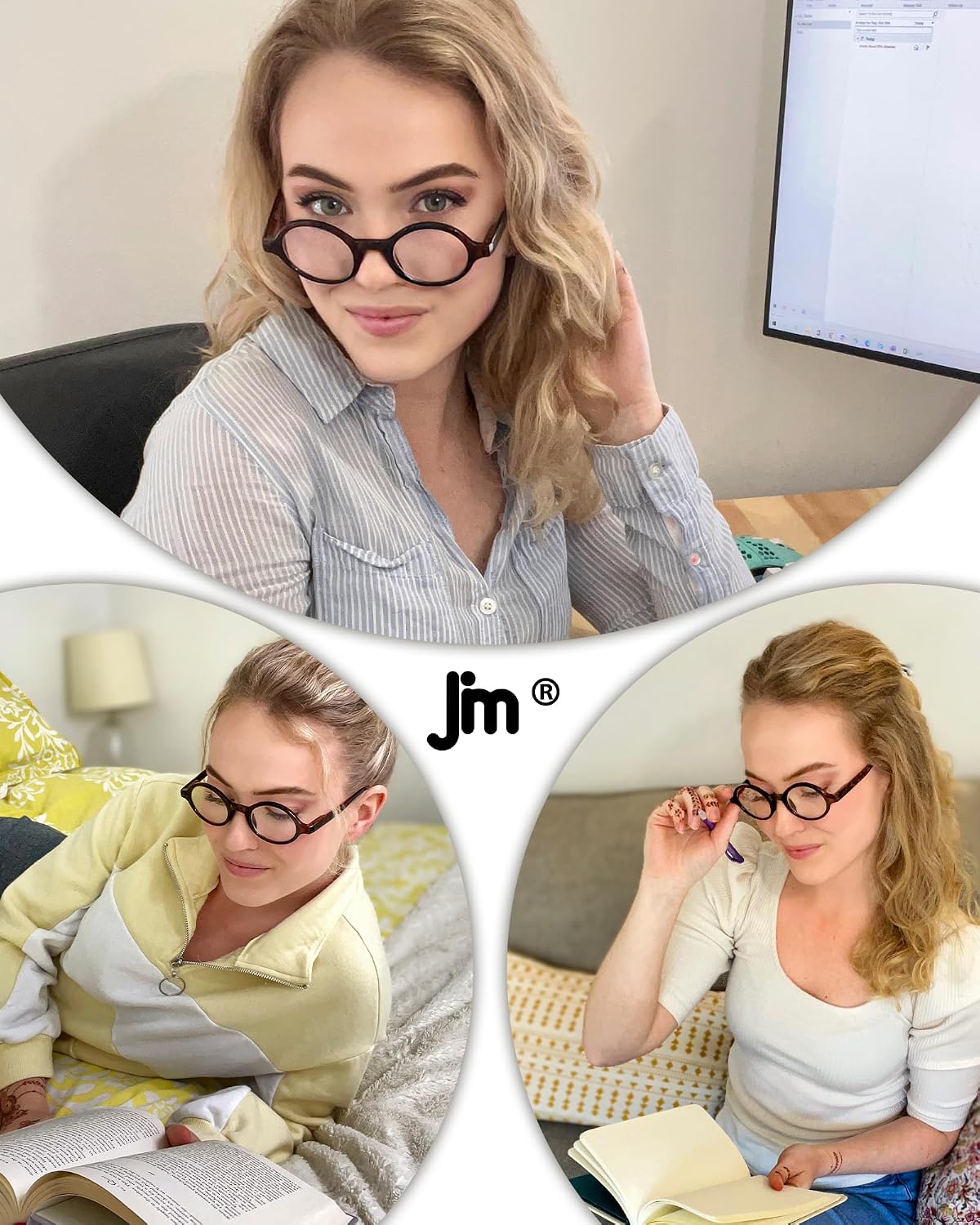 Retro Reading Glasses Men Women Round Readers Eye Glasses Spring Hinge | 4 Pack, Scratch-resistant Lens, Clear