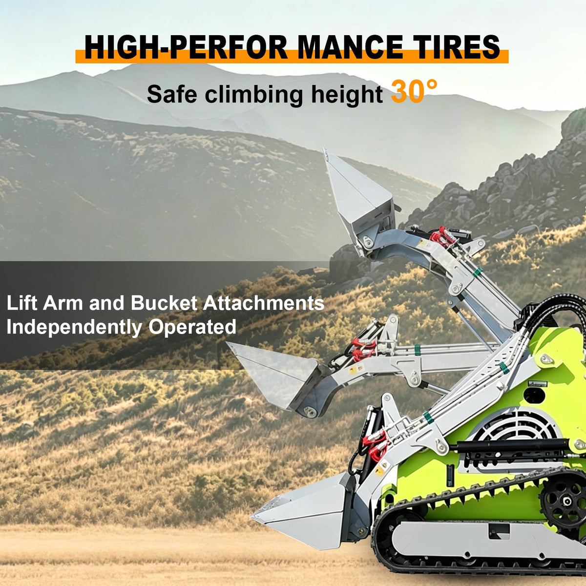 Mini Triangular Track Skid Steer Loader T460P with 43.8 inch Bucket, 23HP Multifunction Stand-On Crawler Skid Steer