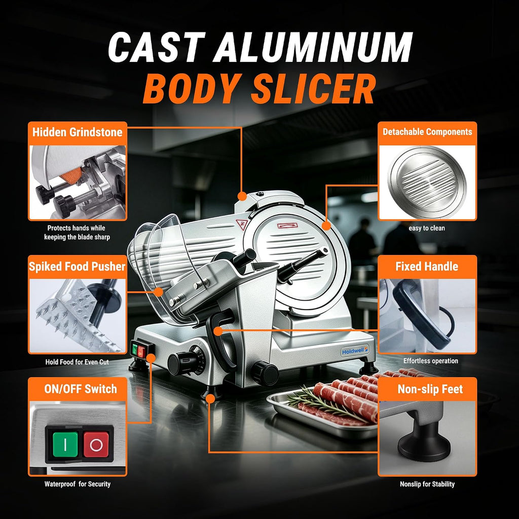 240W Electric Meat Slicer Commercial, 10" Adjustable Carbon Steel Blade