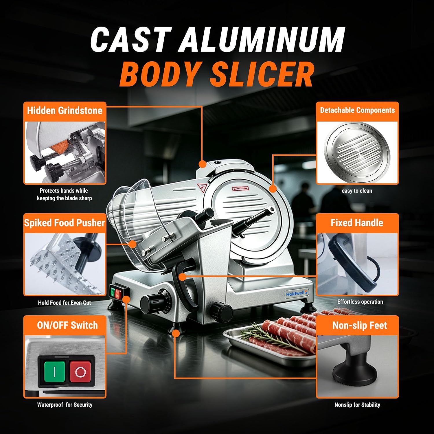 240W Electric Meat Slicer Commercial, 10" Adjustable Carbon Steel Blade