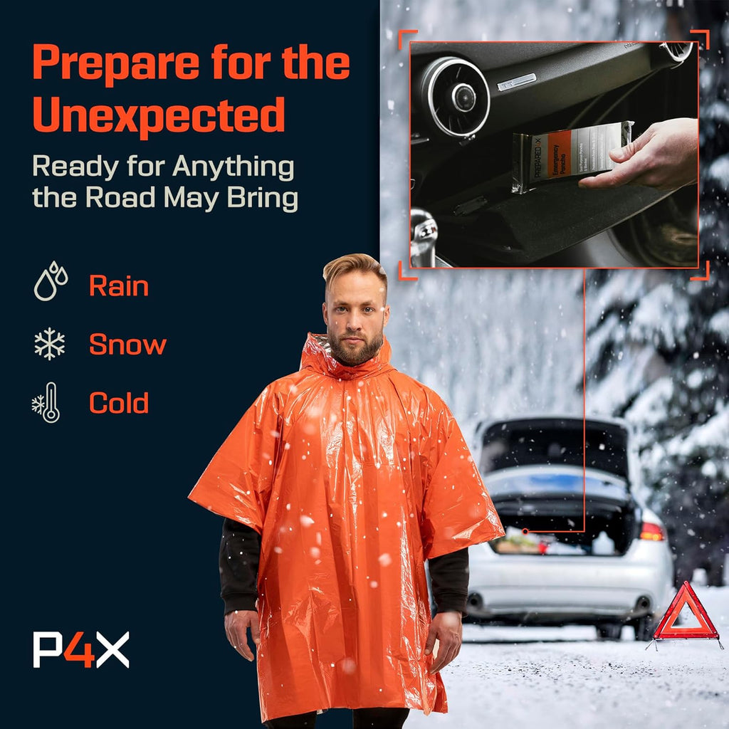 Emergency Mylar Poncho – Survival Rain Poncho with Hood – Lightweight, Compact, Reusable Emergency Blanket Poncho for