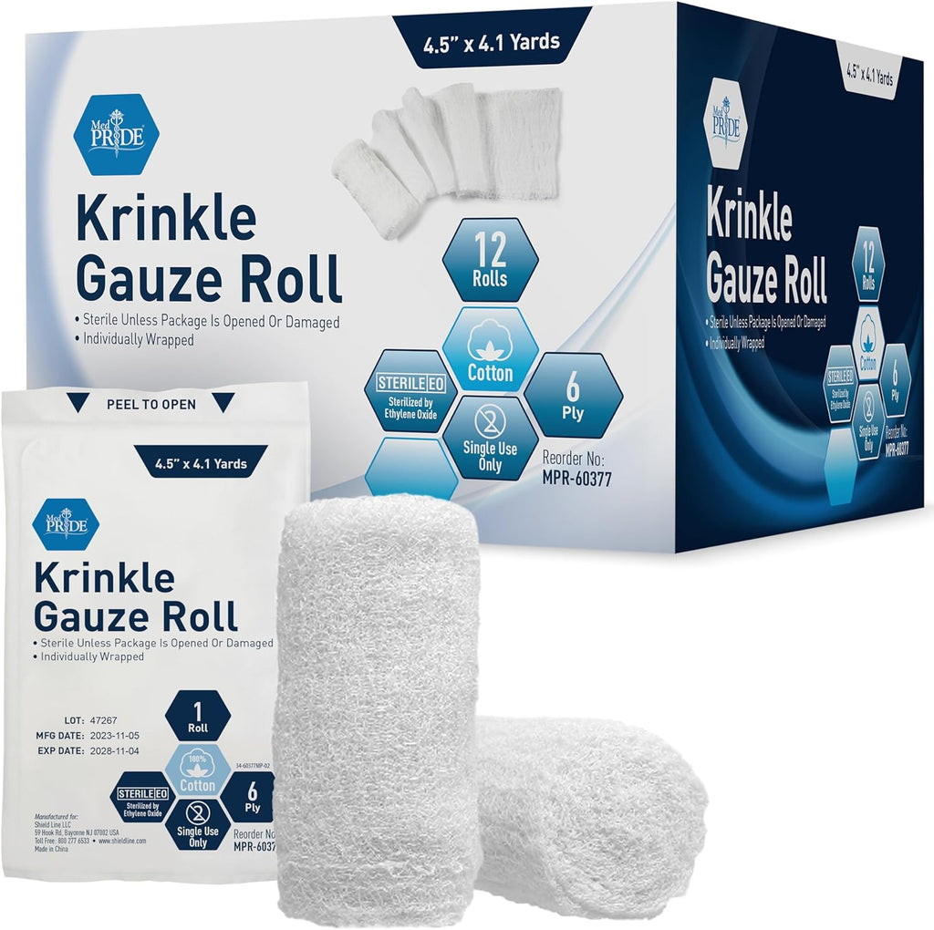 Sterile Krinkle Gauze Roll 4.5in X 4.1yd 6 Ply Highly Absorbent Cotton Roll Gauze Individually Wrapped Wound Dressing